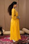 Shop_Label Kinjal Modi_Yellow Cotton Silk Bandhani Round Printed Anarkali And Pant Set _at_Aza_Fashions