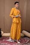 Shop_Label Kinjal Modi_Yellow Cotton Silk Bandhani Palazzo Set With Jacket_at_Aza_Fashions