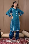Buy_Label Kinjal Modi_Blue Cotton Silk Bandhani Round Kurta And Salwar Set _at_Aza_Fashions