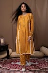 Buy_Label Kinjal Modi_Yellow Cotton Silk Printed Bandhani Round Kurta And Salwar Set  _at_Aza_Fashions