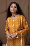 Label Kinjal Modi_Yellow Cotton Silk Printed Bandhani Round Kurta And Salwar Set  _Online_at_Aza_Fashions