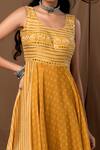Buy_Label Kinjal Modi_Yellow Cotton Silk Printed Bandhani U Neck Anarkali_Online_at_Aza_Fashions