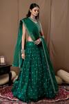 Shop_Label Kinjal Modi_Green Cotton Silk Printed Bandhani U Neck Lehenga Set _at_Aza_Fashions