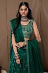 Label Kinjal Modi_Green Cotton Silk Printed Bandhani U Neck Lehenga Set _Online_at_Aza_Fashions