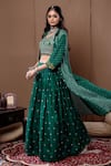 Label Kinjal Modi_Green Cotton Silk Printed Bandhani Bustier U-neck Cape Lehenga Set With _Online_at_Aza_Fashions