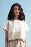 Buy_Manan_White Colorblock Linen Crop Top_at_Aza_Fashions