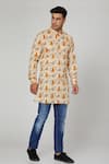 Buy_Spring Break_Beige Cotton Printed Kurta _at_Aza_Fashions