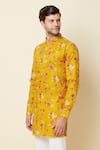 Shop_Spring Break_Yellow Linen Printed Kurta _Online_at_Aza_Fashions