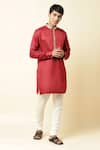 Buy_Spring Break_Maroon Linen Satin Embroidered Kurta _at_Aza_Fashions