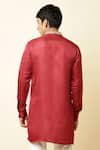 Shop_Spring Break_Maroon Linen Satin Embroidered Kurta _at_Aza_Fashions