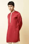 Buy_Spring Break_Maroon Linen Satin Embroidered Kurta _Online_at_Aza_Fashions