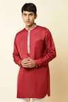 Shop_Spring Break_Maroon Linen Satin Embroidered Kurta _Online_at_Aza_Fashions