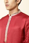 Spring Break_Maroon Linen Satin Embroidered Kurta _at_Aza_Fashions