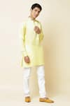 Buy_Spring Break_Yellow Linen Satin Embroidered Kurta _at_Aza_Fashions