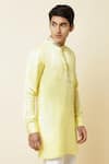 Spring Break_Yellow Linen Satin Embroidered Kurta _Online_at_Aza_Fashions