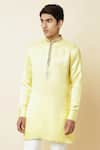 Buy_Spring Break_Yellow Linen Satin Embroidered Kurta _Online_at_Aza_Fashions