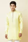 Shop_Spring Break_Yellow Linen Satin Embroidered Kurta _Online_at_Aza_Fashions