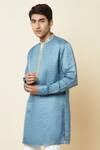 Buy_Spring Break_Blue Linen Satin Embroidered Kurta_Online_at_Aza_Fashions