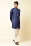 Buy_Spring Break_Blue Linen Satin Embroidered Kurta _at_Aza_Fashions