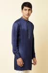 Spring Break_Blue Linen Satin Embroidered Kurta _Online_at_Aza_Fashions