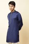 Buy_Spring Break_Blue Linen Satin Embroidered Kurta _Online_at_Aza_Fashions