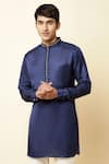 Shop_Spring Break_Blue Linen Satin Embroidered Kurta _Online_at_Aza_Fashions