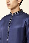 Spring Break_Blue Linen Satin Embroidered Kurta _at_Aza_Fashions