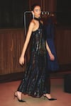 Kangana Trehan_Black Metallic Jersey Embellished Halter Neck Maxi Dress  _Online_at_Aza_Fashions