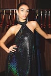 Kangana Trehan_Black Metallic Jersey Embellished Halter Neck Maxi Dress  _at_Aza_Fashions