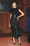 Buy_Kangana Trehan_Black Sand Was Satin Embellished Straight Midi Dress  _at_Aza_Fashions