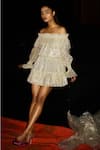Kangana Trehan_Silver Lurex Shimmer Chiffon Off Shoulder Embellished Dress_Online_at_Aza_Fashions