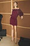 Shop_Kangana Trehan_Maroon Silk Chiffon Embellished Dress_Online_at_Aza_Fashions