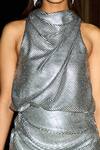 Shop_Kangana Trehan_Silver Halter Neck Metallic Dress_Online_at_Aza_Fashions