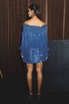Shop_Kangana Trehan_Blue Georgette Sequin Embellished Dress_at_Aza_Fashions