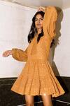 Buy_Kangana Trehan_Orange Crepe Mandarin Collar Sequin Embellished Flared Dress  _Online_at_Aza_Fashions