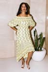 Buy_Kangana Trehan_Yellow Georgette Off Shoulder Sequin Midi Dress  _at_Aza_Fashions