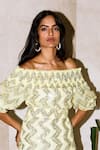 Kangana Trehan_Yellow Georgette Off Shoulder Sequin Midi Dress  _Online_at_Aza_Fashions