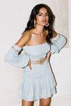 Buy_Kangana Trehan_Blue Crepe Off Shoulder Sequin Embellished Dress_at_Aza_Fashions