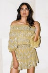 Buy_Kangana Trehan_Gold Georgette Off Shoulder Sequin Embellished Dress  _at_Aza_Fashions