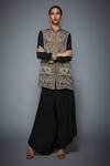 RI.Ritu Kumar_Black Viscose Mandarin Collar Printed Kurta _Online_at_Aza_Fashions