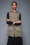 Buy_RI.Ritu Kumar_Black Viscose Mandarin Collar Printed Kurta _at_Aza_Fashions