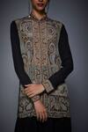 RI.Ritu Kumar_Black Viscose Mandarin Collar Printed Kurta _at_Aza_Fashions