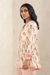 Buy_Ritu Kumar_Beige Viscose Cotton Georgette Printed Floral Mandarin Collar Short Kurta _Online_at_Aza_Fashions