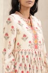 Shop_Ritu Kumar_Beige Viscose Cotton Georgette Printed Floral Mandarin Collar Short Kurta _Online_at_Aza_Fashions