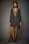 Buy_RI.Ritu Kumar_Grey Polyester Embroidery Band Collar Short Kurta _at_Aza_Fashions