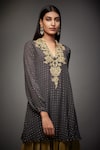 RI.Ritu Kumar_Grey Polyester Embroidery Band Collar Short Kurta _Online_at_Aza_Fashions
