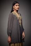 Buy_RI.Ritu Kumar_Grey Polyester Embroidery Band Collar Short Kurta _Online_at_Aza_Fashions
