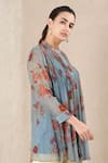 Ritu Kumar_Blue Viscose Chiffon Printed Mandarin Collar Tunic _Online_at_Aza_Fashions