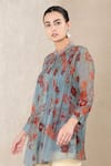 Buy_Ritu Kumar_Blue Viscose Chiffon Printed Mandarin Collar Tunic _Online_at_Aza_Fashions