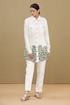 Kartikeya India_White Linen Satin Blend Embroidery Collared Neck Shirt  _Online_at_Aza_Fashions